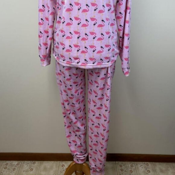 Frankie & Johnny S Pink Flamingo Velour Pajama Set Soft Shirt Jogger Pants - Picture 6 of 8